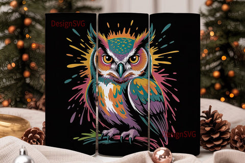Neon Owl 20oz Tumbler Wrap Sublimation DesignSVG 