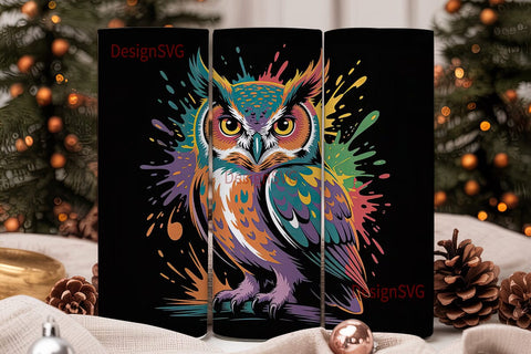 Neon Owl 20oz Tumbler Wrap Sublimation DesignSVG 