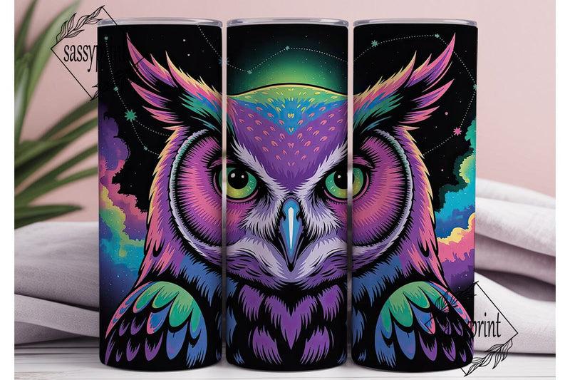 Neon Owl 20oz Tumbler Wrap Sublimation sassyprint 