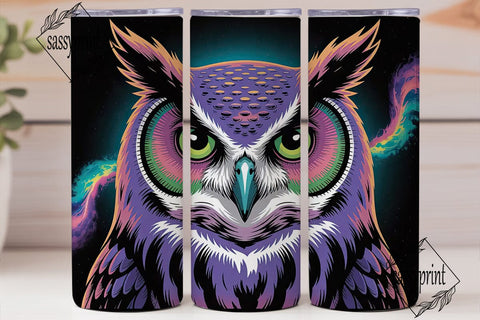 Neon Owl 20oz Tumbler Wrap Sublimation sassyprint 
