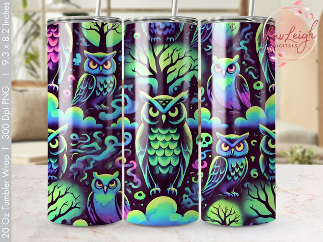 Neon Owl Halloween Tumbler wrap Sublimation PNG Sublimation Luvleigh Digitals 