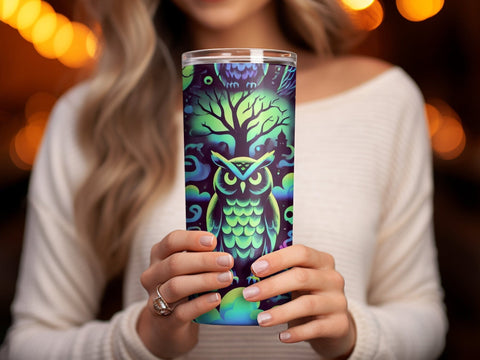 Neon Owl Halloween Tumbler wrap Sublimation PNG Sublimation Luvleigh Digitals 