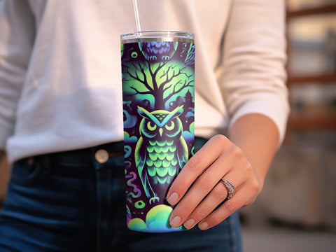 Neon Owl Halloween Tumbler wrap Sublimation PNG Sublimation Luvleigh Digitals 