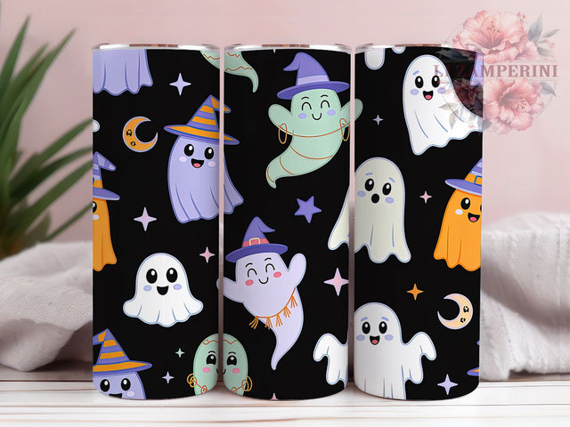 Neon Pastel Kawaii Ghost Halloween Tumbler, Cute Halloween Wrap, Spooky Seamless PNG, 20oz Sublimation Design, Kawaii Ghost Cup, Pastel Halloween Art, Glow In The Dark Tumbler Sublimation Li Zamperini 