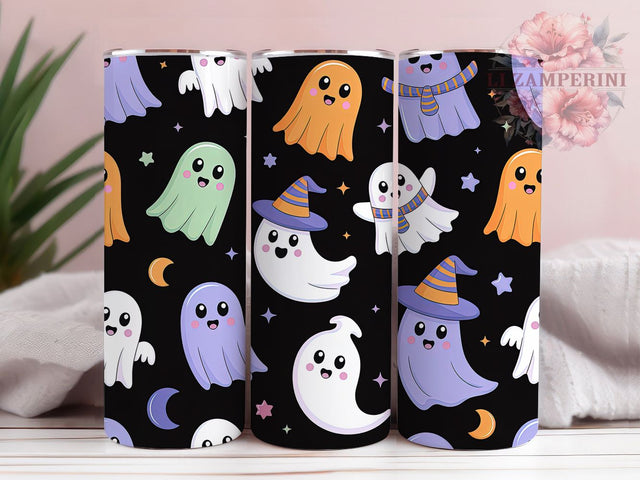 Neon Pastel Kawaii Ghost Halloween Tumbler, Cute Halloween Wrap, Spooky Seamless PNG, 20oz Sublimation Design, Kawaii Ghost Cup, Pastel Halloween Art, Glow In The Dark Tumbler Sublimation Li Zamperini 