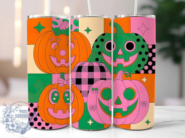Neon Pastel Pumpkin Halloween Tumbler, Bright Pastel Pumpkin Cup, Jack O’ Lantern Wrap, 20Oz Sublimation Design, Colorful Halloween Mug, Pastel Pumpkin Drinkware, Vibrant Spooky Tumbler Sublimation ToriDesigns 