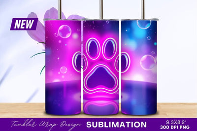 Neon paw print bubbles tumbler png Sublimation Regulrcrative 
