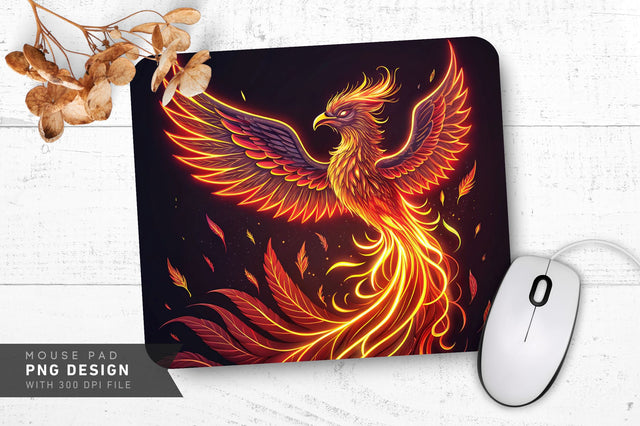 Neon Phoenix Rising from Flames Mouse Pad Design Sublimation Regulrcrative 