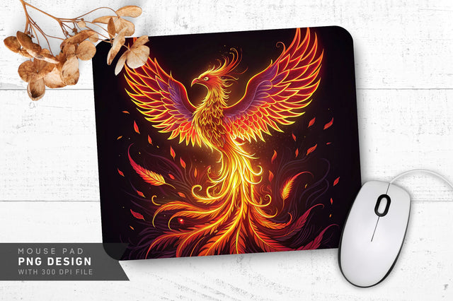 Neon Phoenix Rising from Flames Mouse Pad Design Sublimation Regulrcrative 
