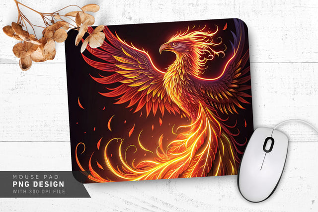Neon Phoenix Rising from Flames Mouse Pad Design Sublimation Regulrcrative 