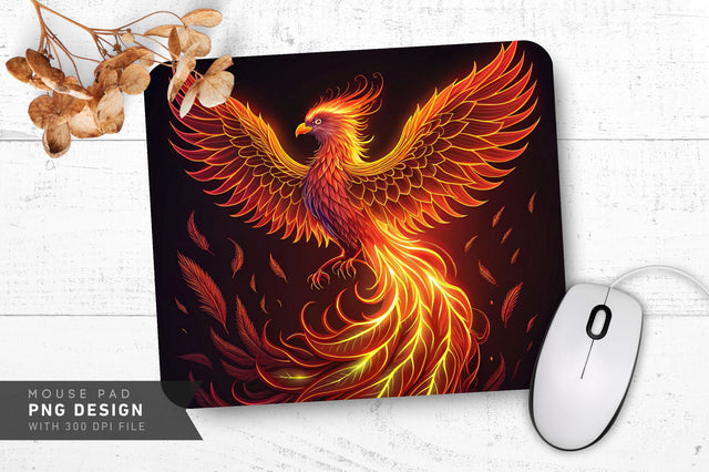 Neon Phoenix Rising from Flames Mouse Pad Sublimation Regulrcrative 