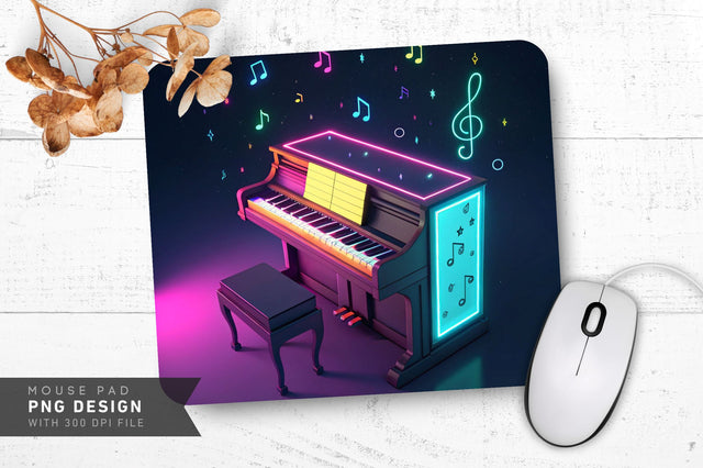 Neon Piano with Glowing Keys and Notes Mouse Pad Design Sublimation Regulrcrative 