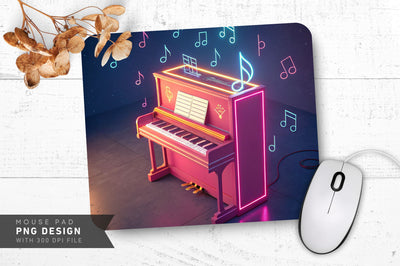 Neon Piano with Glowing Keys and Notes Mouse Pad Design Sublimation Regulrcrative 