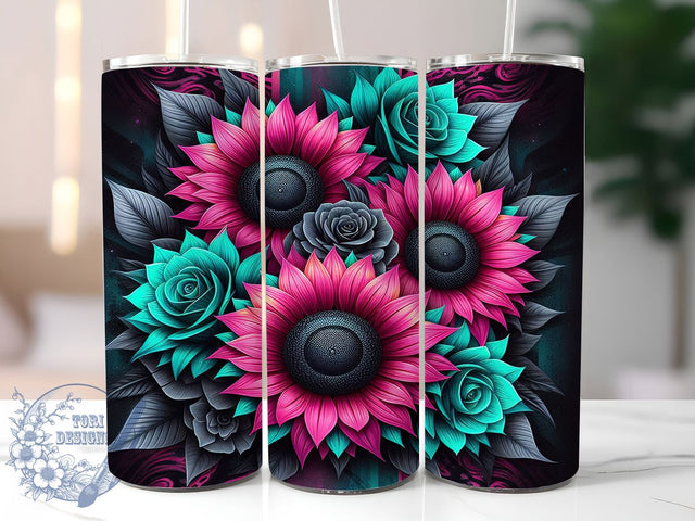 Neon Pink Sunflower Leopard Tumbler, Sunflower Leopard Wrap, 20Oz Sublimation Design, Pink Leopard Print Cup, Bright Floral Tumbler, Animal Print Drinkware, Bold Sunflower Mug Sublimation ToriDesigns 