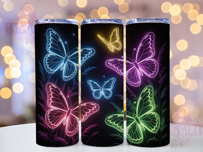 Neon Psychedelic Butterfly Tumbler, Butterfly Print, Psychedelic Style, Vibrant Pattern, Glow Effect, 20Oz Tumbler, Sublimation Wrap Sublimation SvggirlplusArt 