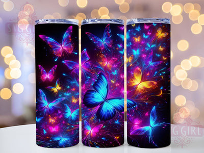 Neon Psychedelic Butterfly Tumbler, Butterfly Print, Psychedelic Style, Vibrant Pattern, Glow Effect, 20Oz Tumbler, Sublimation Wrap Sublimation SvggirlplusArt 