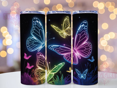 Neon Psychedelic Butterfly Tumbler, Butterfly Print, Psychedelic Style, Vibrant Pattern, Glow Effect, 20Oz Tumbler, Sublimation Wrap Sublimation SvggirlplusArt 