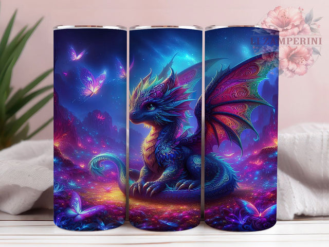 Neon Psychedelic Dragon Tumbler, Psychedelic Dragon Wrap, Trippy Dragon Cup, 20oz Sublimation Wrap, Stylish Dragon Design Tumbler, Artistic Neon Fantasy Cup, Whimsical Psychedelic Dragon Theme Wrap Sublimation Li Zamperini 