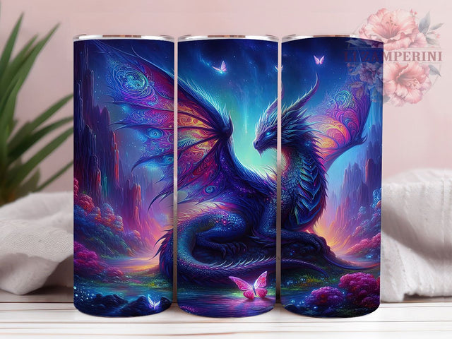 Neon Psychedelic Dragon Tumbler, Psychedelic Dragon Wrap, Trippy Dragon Cup, 20oz Sublimation Wrap, Stylish Dragon Design Tumbler, Artistic Neon Fantasy Cup, Whimsical Psychedelic Dragon Theme Wrap Sublimation Li Zamperini 