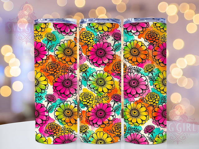 Neon Psychedelic Floral 20oz Tumbler, Neon Floral Motif, Psychedelic Art Design, Bold Theme, Vibrant Accent, Artistic Charm, Sublimation Wrap, 20oz Tumbler Sublimation SvggirlplusArt 