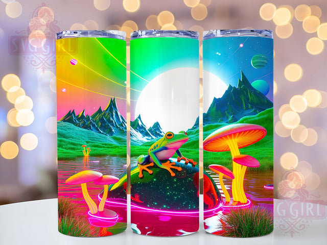 Neon Psychedelic Frog Tumbler, Neon Forest Wrap, Trippy Frog Mug Design, Sublimation Wrap, Vibrant Drinkware, Unique Gift Idea, Glow Neon Cup Sublimation SvggirlplusArt 