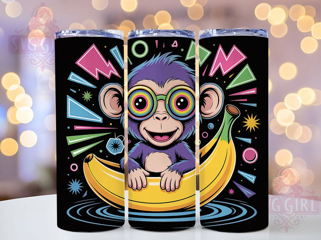 Neon Psychedelic Monkey Tumbler, Neon Ape, Trippy Art, Colorful Design, Abstract Animal, 20Oz Tumbler, Sublimation Wrap Sublimation SvggirlplusArt 