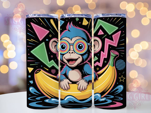 Neon Psychedelic Monkey Tumbler, Neon Ape, Trippy Art, Colorful Design, Abstract Animal, 20Oz Tumbler, Sublimation Wrap Sublimation SvggirlplusArt 