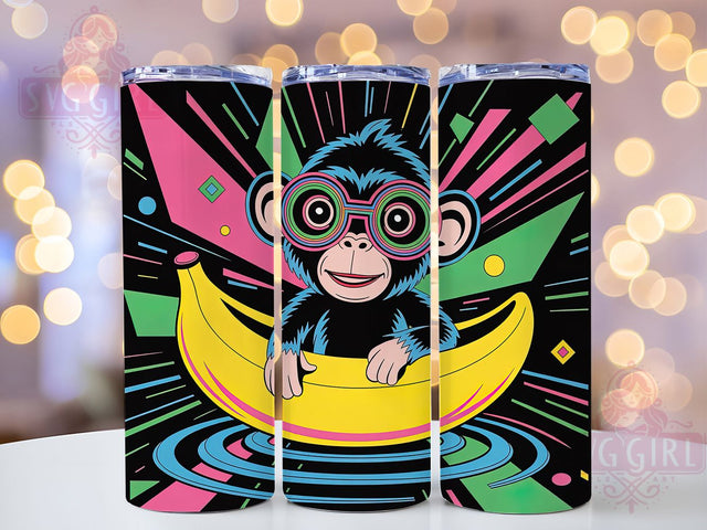 Neon Psychedelic Monkey Tumbler, Neon Ape, Trippy Art, Colorful Design, Abstract Animal, 20Oz Tumbler, Sublimation Wrap Sublimation SvggirlplusArt 