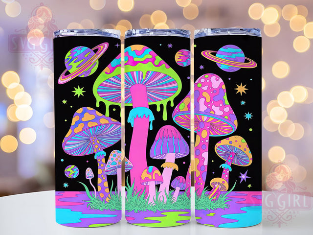 Neon Psychedelic Mushroom Tumbler, Neon Mushrooms Design, Melting Mushroom Pattern, 20Oz Sublimation Wrap, Trippy Neon Art, Psychedelic Texture, Tumbler Sublimation Sublimation SvggirlplusArt 