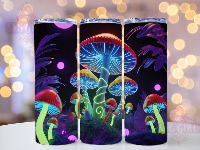 Neon Psychedelic Mushroom Tumbler, Neon Style, Black Light, Mushrooms Theme, Psychedelic Design, 20Oz Tumbler, Sublimation Wrap Sublimation SvggirlplusArt 