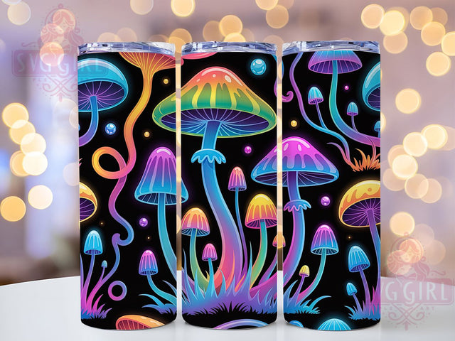 Neon Psychedelic Mushroom Tumbler, Neon Style, Psychedelic Theme, Colorful Glow, Whimsical Design, 20Oz Tumbler, Sublimation Wrap Sublimation SvggirlplusArt 
