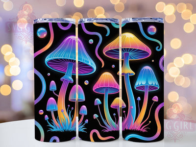 Neon Psychedelic Mushroom Tumbler, Neon Style, Psychedelic Theme, Colorful Glow, Whimsical Design, 20Oz Tumbler, Sublimation Wrap Sublimation SvggirlplusArt 