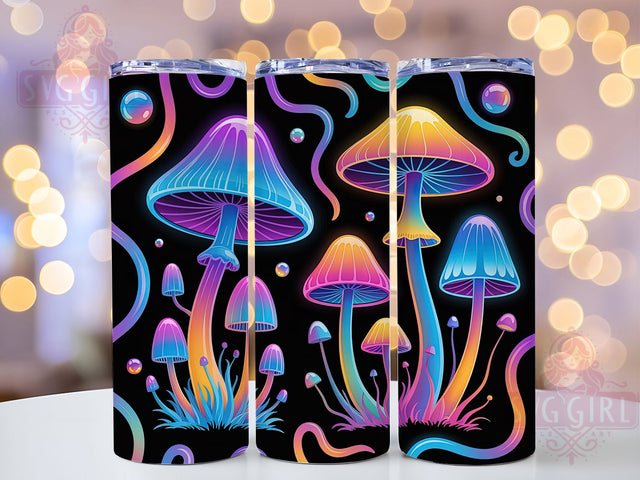 Neon Psychedelic Mushroom Tumbler, Neon Style, Psychedelic Theme, Colorful Glow, Whimsical Design, 20Oz Tumbler, Sublimation Wrap Sublimation SvggirlplusArt 