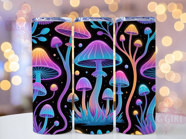 Neon Psychedelic Mushroom Tumbler, Neon Style, Psychedelic Theme, Colorful Glow, Whimsical Design, 20Oz Tumbler, Sublimation Wrap Sublimation SvggirlplusArt 