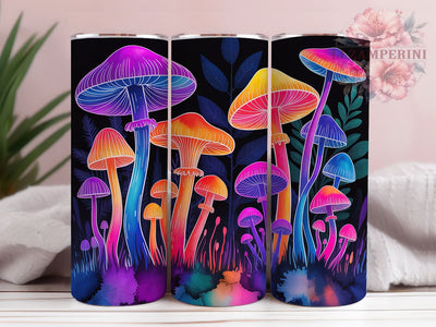 Neon Psychedelic Mushroom Tumbler, Psychedelic Theme, Vibrant Style, Nature Glow, Bold Design, 20Oz Tumbler, Sublimation Wrap Sublimation Li Zamperini 