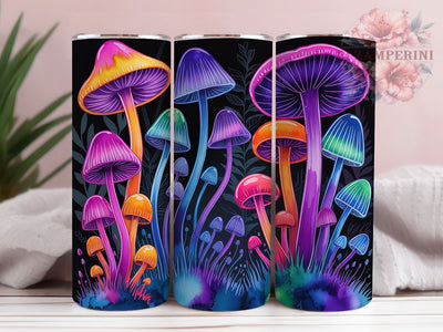 Neon Psychedelic Mushroom Tumbler, Psychedelic Theme, Vibrant Style, Nature Glow, Bold Design, 20Oz Tumbler, Sublimation Wrap Sublimation Li Zamperini 