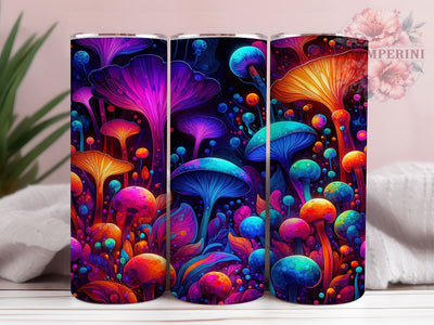 Neon Psychedelic Mushroom Tumbler, Psychedelic Theme, Vibrant Style, Nature Glow, Bold Design, 20Oz Tumbler, Sublimation Wrap Sublimation Li Zamperini 