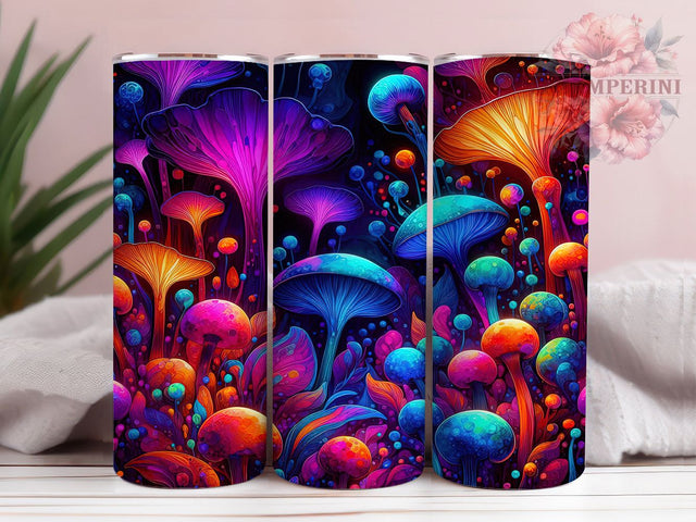 Neon Psychedelic Mushroom Tumbler, Psychedelic Theme, Vibrant Style, Nature Glow, Bold Design, 20Oz Tumbler, Sublimation Wrap Sublimation Li Zamperini 