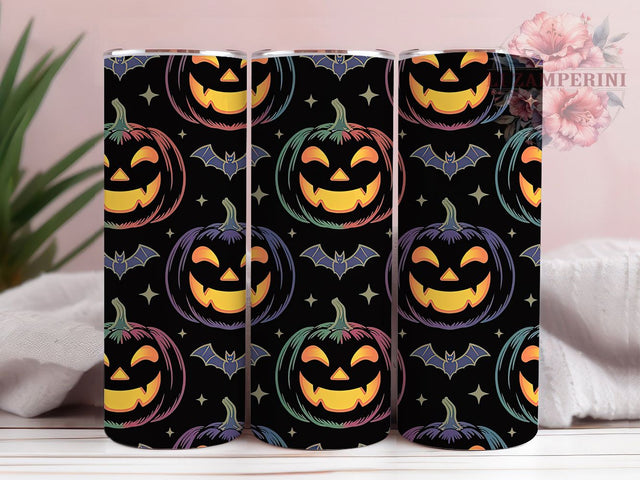 Neon Pumpkin Bats Halloween Tumbler, Halloween Bats Wrap, Glowing Pumpkin Cup, Neon Halloween Design, 20oz Tumbler Wrap, Spooky Neon Sublimation, Pumpkin and Bats Drinkware Sublimation Li Zamperini 