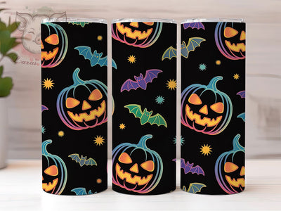 Neon Pumpkin Bats Halloween Tumbler, Spooky Bats Cup Wrap, 20Oz Sublimation Design, Retro Neon Coffee Mug, Creepy Cute Drinkware, Pumpkin Bat Gift, Trick Or Treat Tumbler Sublimation Lara' s Designs 