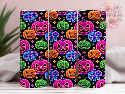 Neon Pumpkin Mushrooms 20oz Tumbler, Neon pumpkin design, Mushroom halloween print, 20oz skinny tumbler, Halloween tumbler wrap, Neon mushroom wrap, Sublimation halloween design Sublimation Li Zamperini 