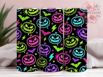 Neon Pumpkin Pattern 20oz Tumbler, Neon pumpkin pattern, Halloween tumbler wrap, 20oz skinny tumbler, Glow pumpkin design, Halloween pumpkin print, Sublimation halloween design Sublimation Li Zamperini 