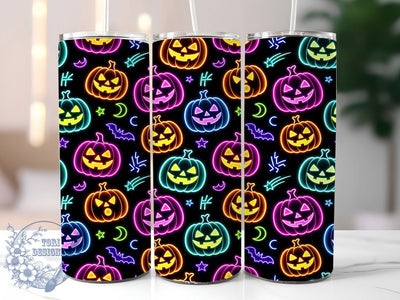 Neon Pumpkin Pattern 20oz Tumbler, Neon Pumpkins, Halloween Pattern, Festive Theme, Sublimation Wrap, 20oz Tumbler, Vibrant Aesthetic, Seasonal Glow Sublimation ToriDesigns 