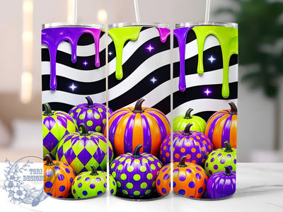 Neon Pumpkin Slime Glow 20oz Tumbler, Pumpkin Motif, Slime Accent, Neon Theme, Glow Art Design, Spooky Flair, Sublimation Wrap, 20oz Tumbler Sublimation ToriDesigns 