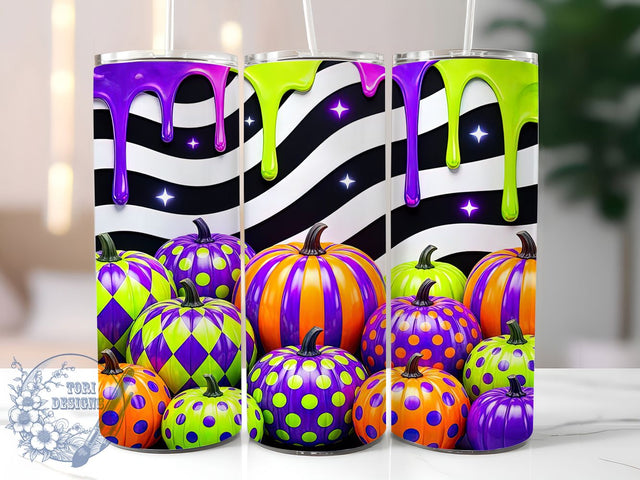 Neon Pumpkin Slime Glow 20oz Tumbler, Pumpkin Motif, Slime Accent, Neon Theme, Glow Art Design, Spooky Flair, Sublimation Wrap, 20oz Tumbler Sublimation ToriDesigns 