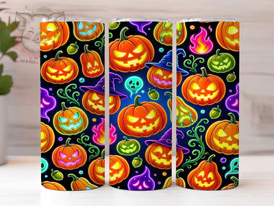 Neon Pumpkin Synthwave Pattern 20oz Tumbler, Neon Pumpkin, Synthwave Style, Retro Halloween, 20oz Tumbler Wrap, Sublimation Design, Vaporwave Fall, Digital Download Sublimation Lara' s Designs 