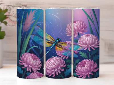 Neon Purple Dragonfly Tumbler, Purple Floral Tumbler, Stylish 20oz Wrap, Sublimation Design, Trendy Gift Idea, Dragonfly Floral Wrap, Neon Purple Tumbler Sublimation Lara' s Designs 