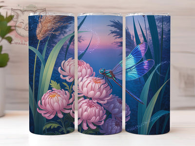 Neon Purple Dragonfly Tumbler, Purple Floral Tumbler, Stylish 20oz Wrap, Sublimation Design, Trendy Gift Idea, Dragonfly Floral Wrap, Neon Purple Tumbler Sublimation Lara' s Designs 