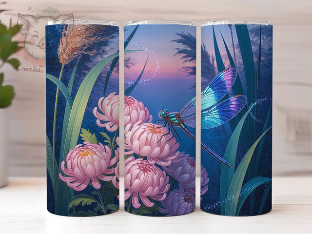 Neon Purple Dragonfly Tumbler, Purple Floral Tumbler, Stylish 20oz Wrap, Sublimation Design, Trendy Gift Idea, Dragonfly Floral Wrap, Neon Purple Tumbler Sublimation Lara' s Designs 