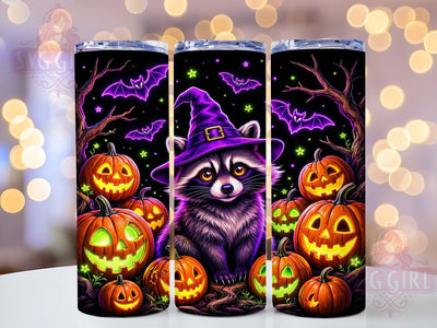 Neon Raccoon Witch 20oz Tumbler, Cute Halloween, Glowing Animal, Witch Hat, Kawaii Goth, Vibrant Colors, Spooky Cute, Sublimation Wrap Sublimation SvggirlplusArt 
